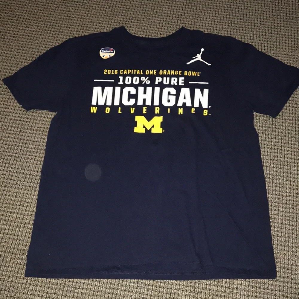 Jordan‎ Navy Blue Michigan Wolverines 2016 Orange Bowl Tee with Yellow Logo